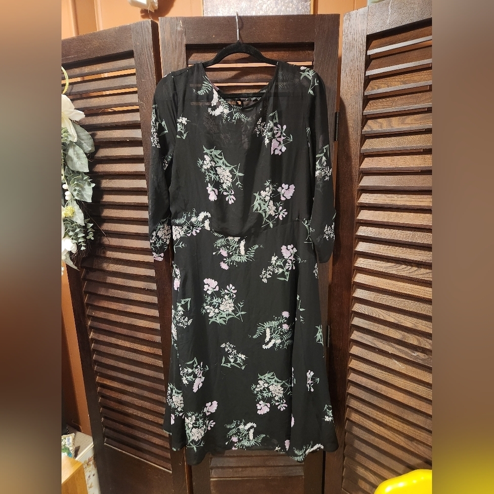 Ann Taylor Factory Black and Green Floral Dress